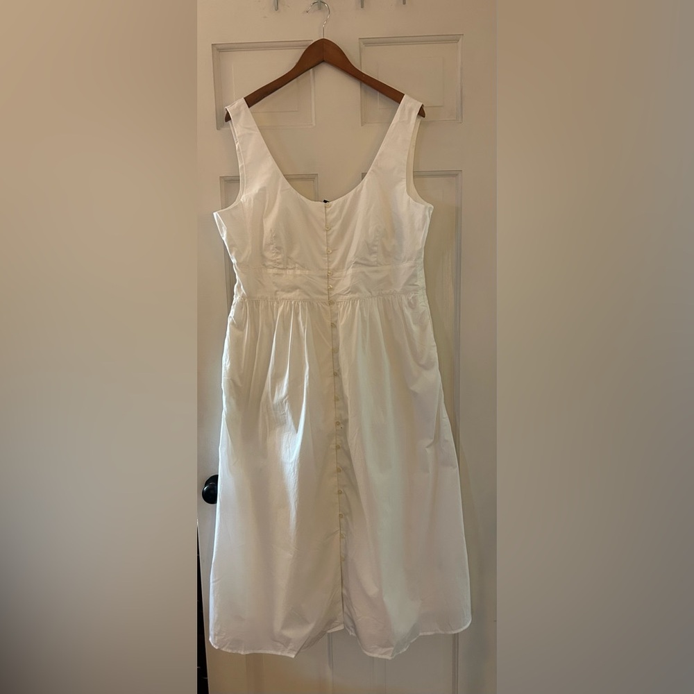 J. Crew White Button-Front Midi Cotton Lined Pockets Dress Sundress New NWT 16